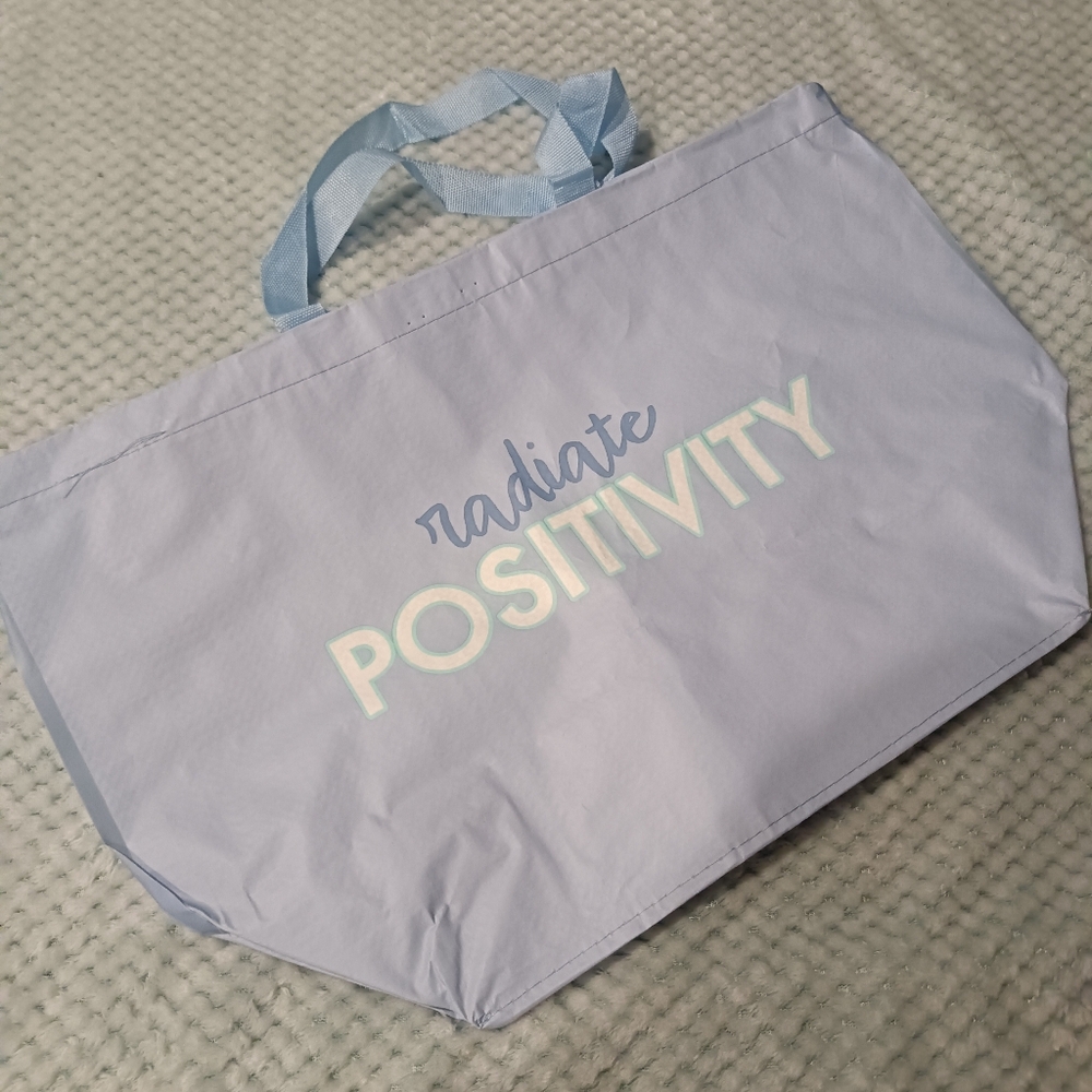 'Radiate Positivity' Blue and 'Ugh' Green Tote Bags